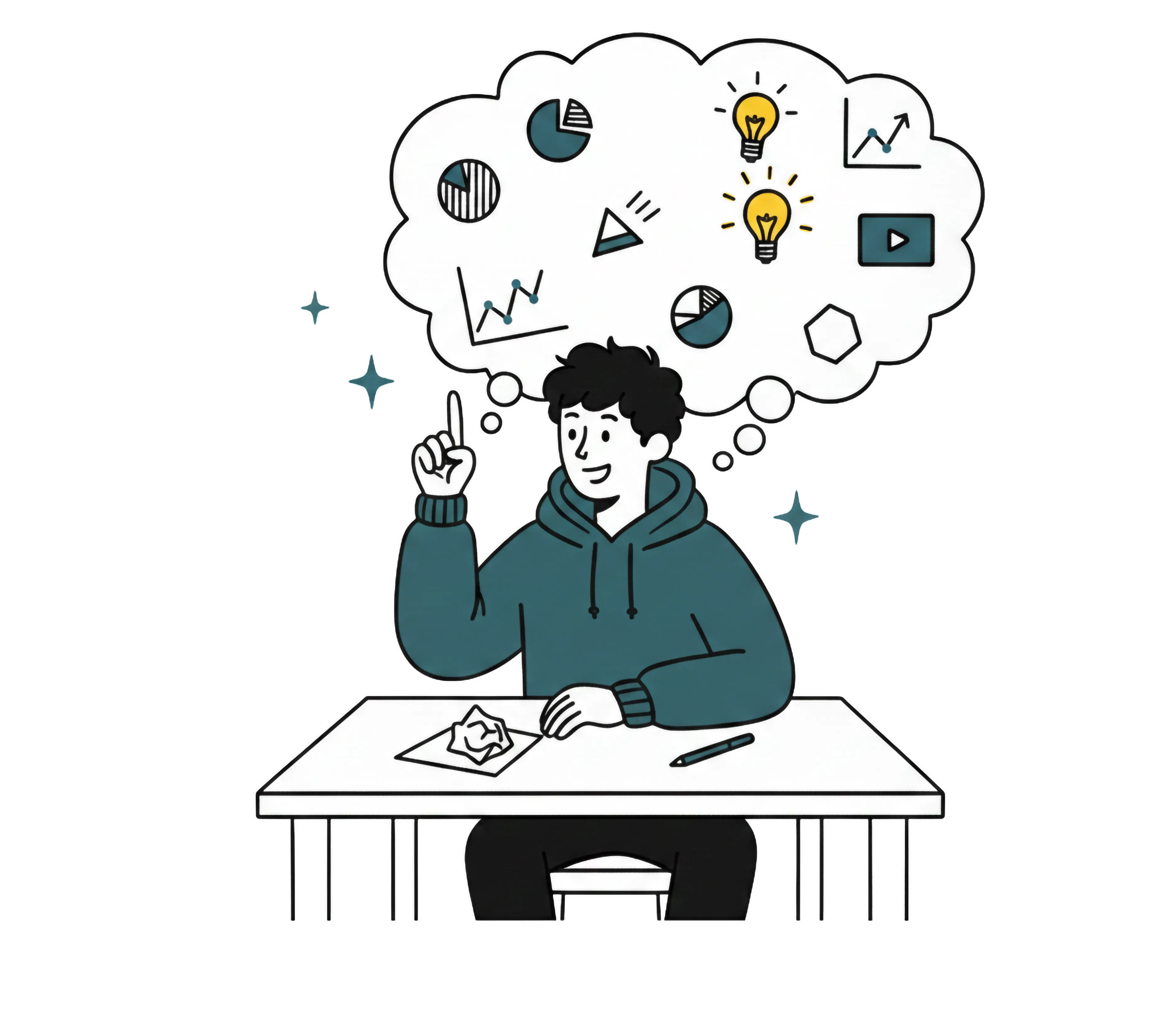 アイデアを考えるクリエイターのイラスト