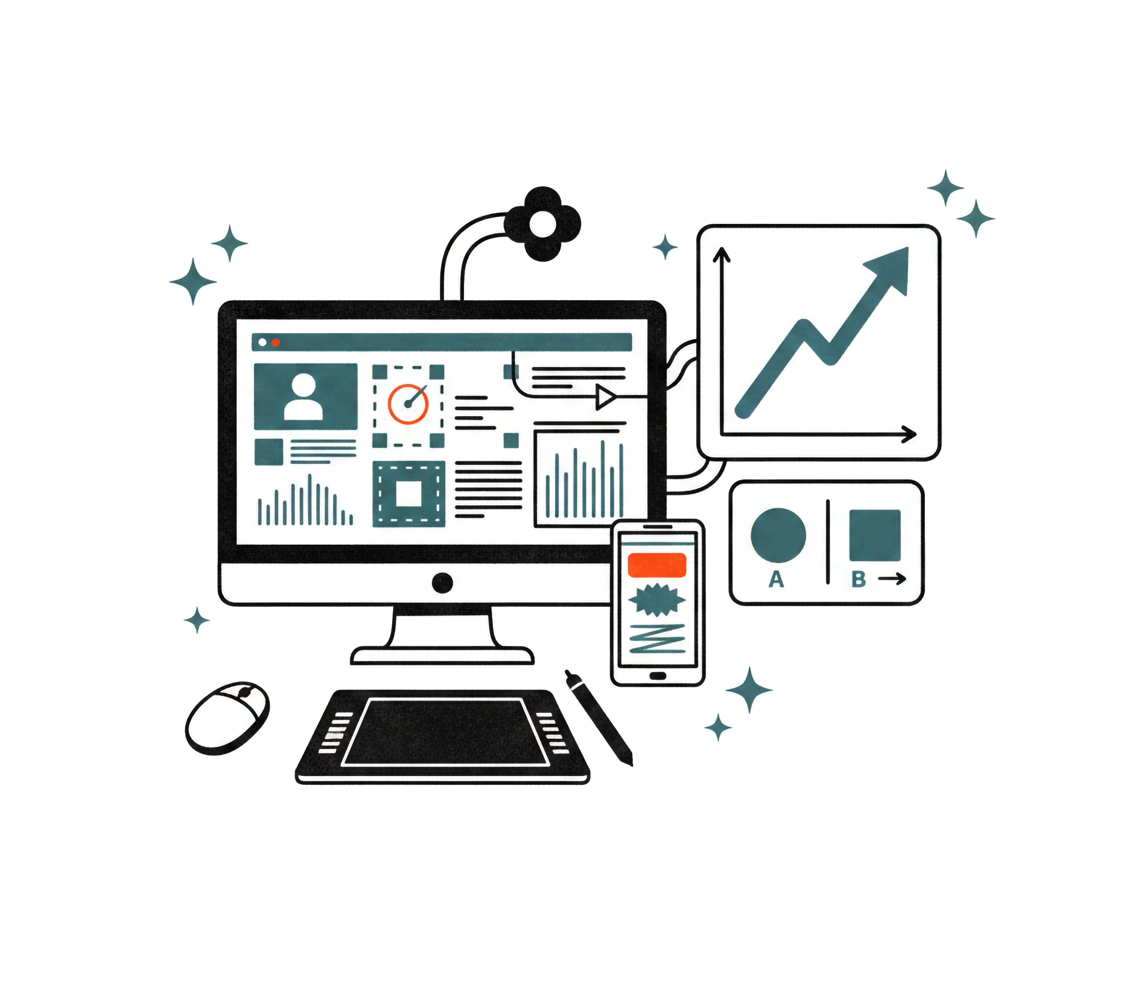 モニターで分析を行うイラスト